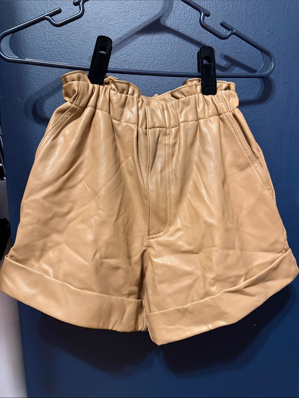 Abercrombie & Fitch Tan Faux Leather High-Waist Paperbag Shorts